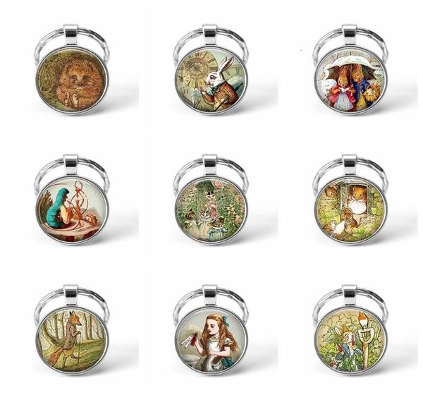 

peter rabbit keychain bunny keyring cabochon glass gift gardening gift oil painting beatrix potter pendant key chain ring8435139, Slivery;golden