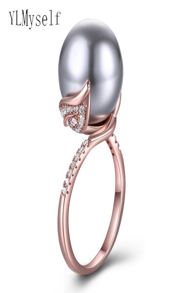 

drop rose gold white ring with big grey pearl jewellery beautiful leaf jewelry anniversary gift for mom rings5590953, Golden;silver
