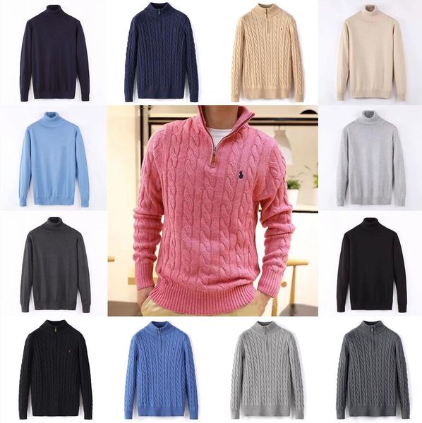 

mens thick sweater designer polo half zipper ralphs hoodie long sleeve knitted horse twist high collar men woman laurens embroidery fashion, White;black