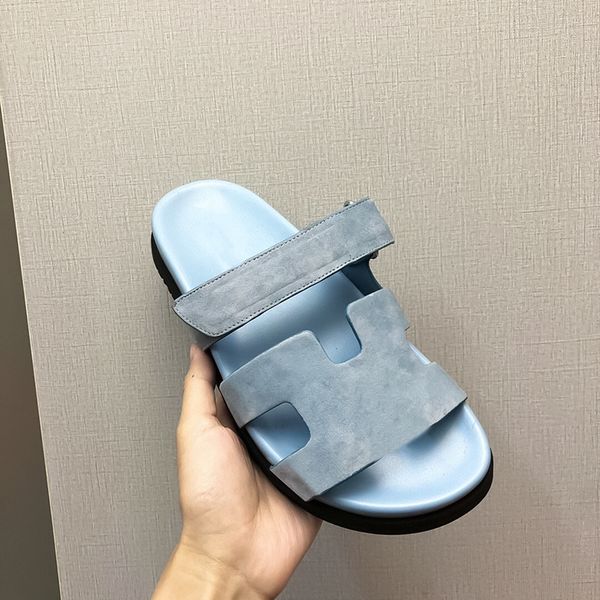 

matte leather flat bottomed thick sole sandals luxury designer hook loop color matching mens and womens slippers outdoor casual beach sandal, Black