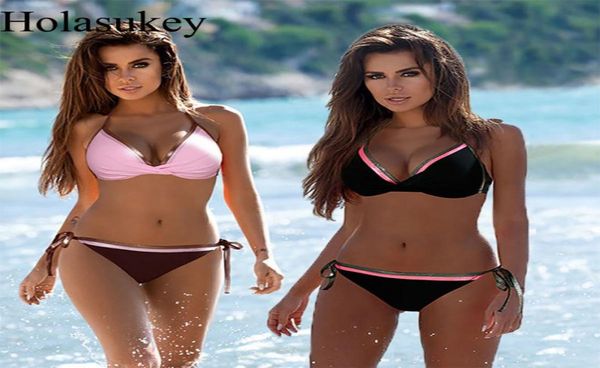 

holasukey solid push up bikinis women bandage swimwear bikini set bordered bathing suit plus size swimsuit femme biquini t1912532147