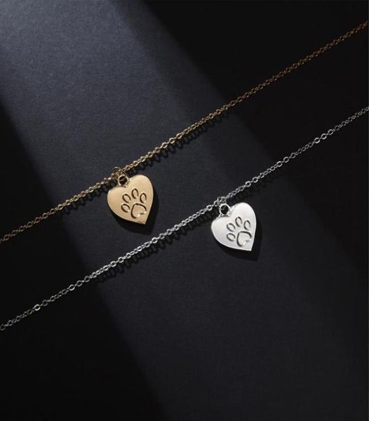 

printed paw cat love necklace animal cat footprint clambone chain5381043, Silver