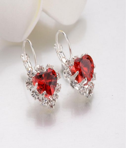 

women hoop earrings silver color red crystal heart earring elegant and charming cz zircon ear piercing jewelry8344706, Golden;silver