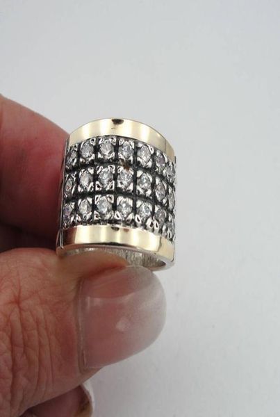 

vintage two tone three lines white stone wide ring for women men wedding party retro anniversary jewelry g4m8611582463, Silver