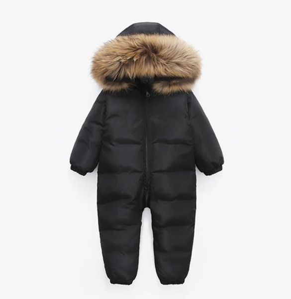 

russian winter infant warm white duck down rompers children outdoor ski sets new born baby girl clothes fur hooded jumpsuits 30 24842920, Blue