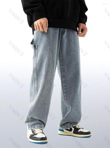 

men039s jeans european and american high street men39s straight loose streamer design allmatch washed trousers denim1684652, Blue