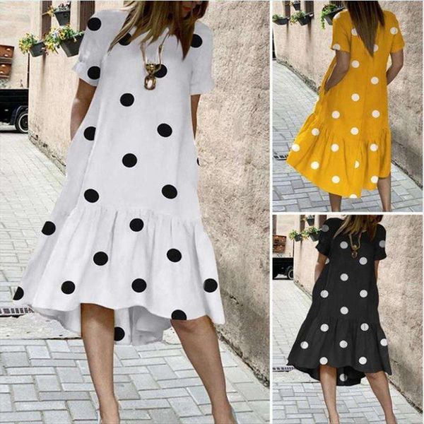 

amazon casual polka dot round neck short sleeve printed dress, Black;gray