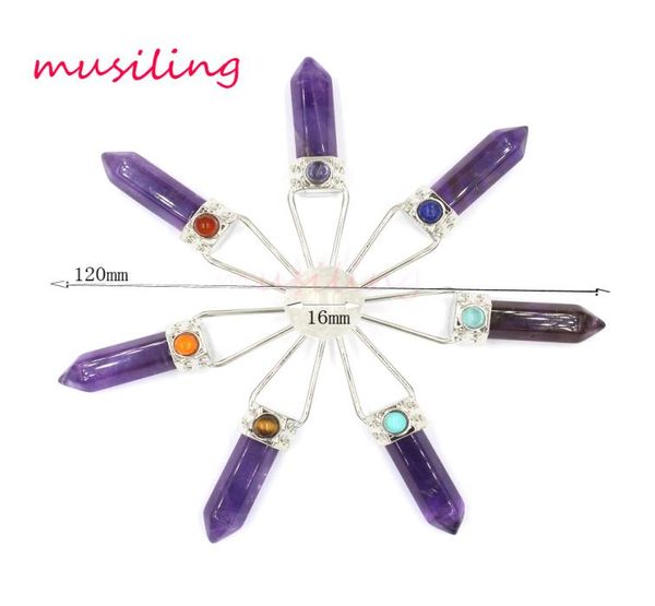 

reiki pendulum 7 chakra beads hexagon prism magic wand energy pendant natural stone charms healing amulet jewelry3460539, Silver