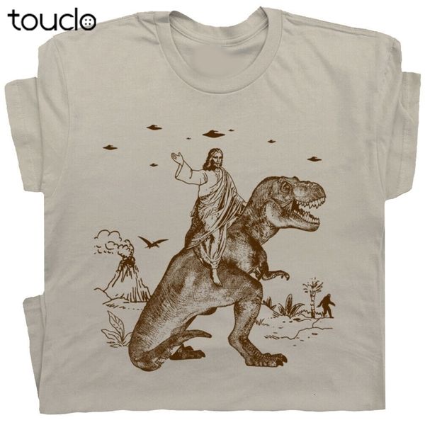 

men's polos jesus riding dinosaur t shirt funny offensive vintage men women novelty 230714, White;black