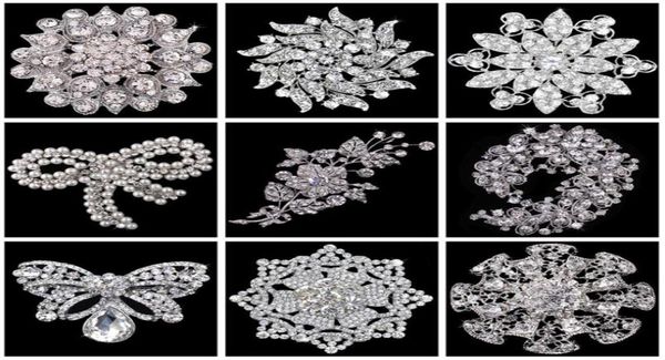 

bridal wedding brooch bouquet corsage flower bow mix styles hollow rhinestone whole sparkly crystal round fashion cameo brooch6240835, Gray