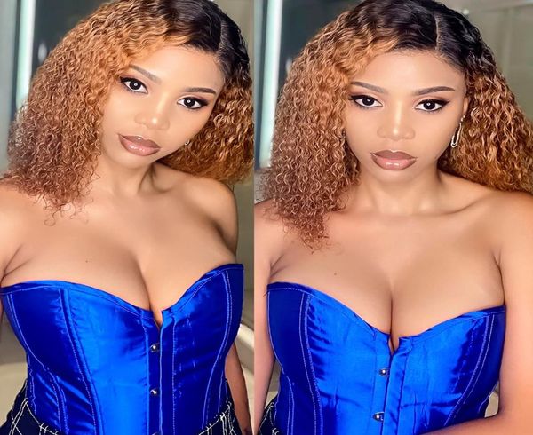 

ombre colored lace front human hair wigs curly brown brazilian short bob wig plucked black women hightlight9930796, Black;brown