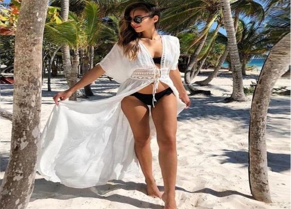 

boho white crochet knitted beach cover up dress tunic long pareos bikinis s swim robe plage beachwear 2205248801645, Black;gray