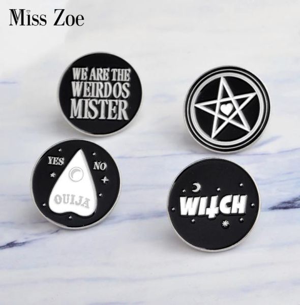 

miss zoe dark pins witch star moon ouija yes or no weirdos mister brooch denim pu coat pin buckle shirt badge fashion gift for fri9840288, Gray