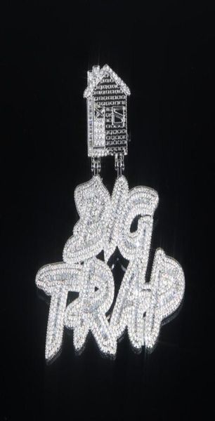 

iced out letter big trap with house pendant pave full cubic zircon fit cuban chain hip hop necklace jewelry whole47585829257276, Silver