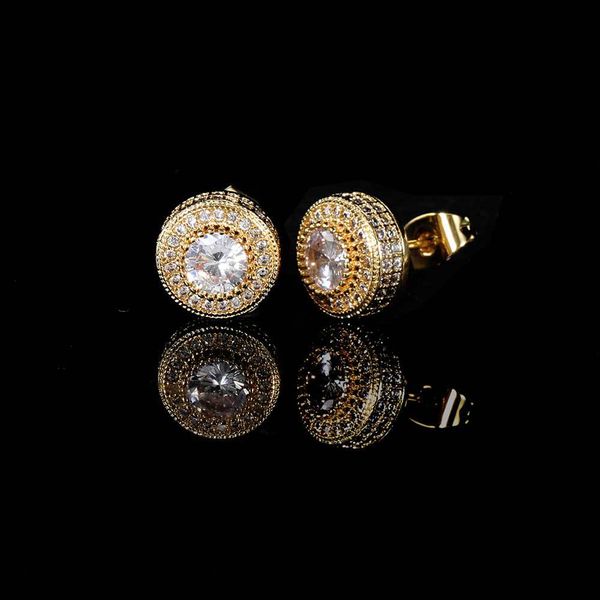 

hip hop rapper men stud earrings jewelry round gold silver full diamond heart shaped zircon earrings night club jewelry accessories 1451, Golden