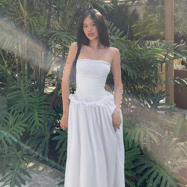 

summer holiday style elegant lady slim fit tube backless a line dress, Black;gray