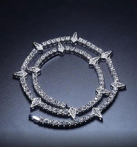 

trendy cute iced out tennis chain for women men silver color choker necklaces pyramid geometric pendant rhinestone jewelry2480148, Black