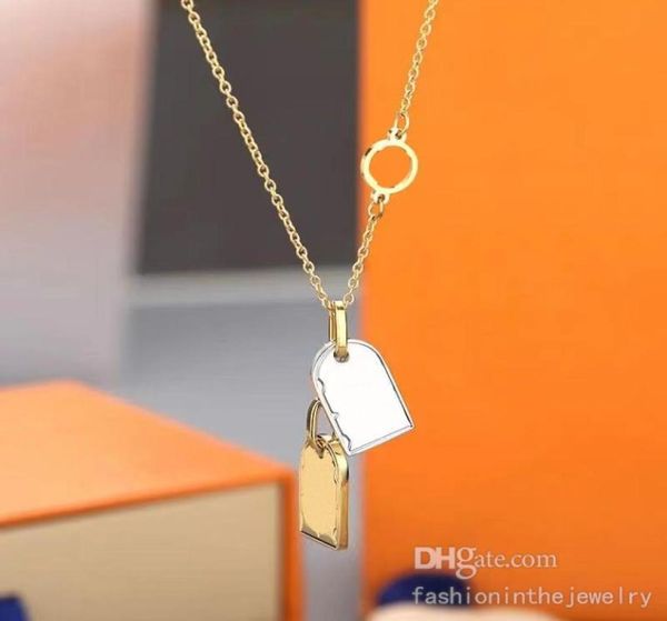 

fashion luxury necklace designer jewelry choker party gold platinum double square card pendant necklaces for young male sister gol5328052, Silver