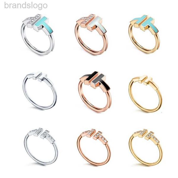 

double t-shape band rings opening 925 sterling silver diamond pearl oyster ring fashion classic woman luxury jewelry with original bag for g