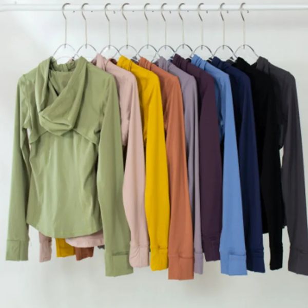 

ll yoga outfit lulul yoga suit zippered hooded casual sports running fitness cardigan tight solid color jacket women's sports jacket lu