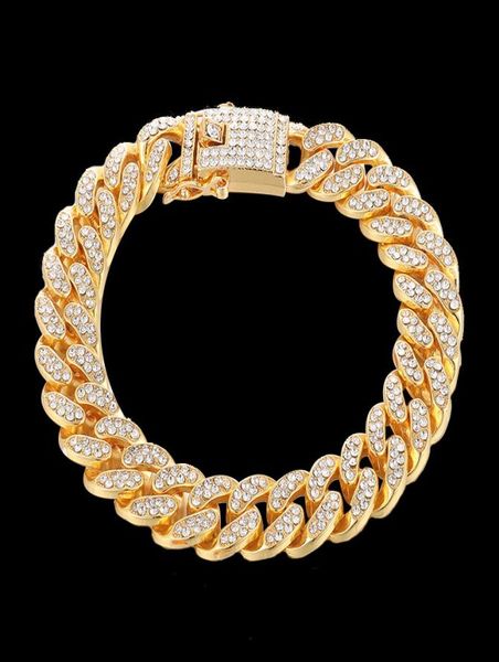 

mens hiphop bracelet iced out bracelets gold cuban miami chain hip hop bangle bangles men male fashion jewelry1018930, Black