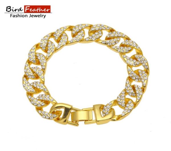

bird feather men bracelet stainless steel cuba bracelets for women rhinestones link chain bracelets bangles fashion jewelry y1896352808, Black
