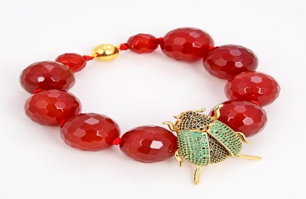 

guaiguai jewelry 18mm red agate cz beetle connector bracelet handmade for women real lady fashion jewellry7755856, Black