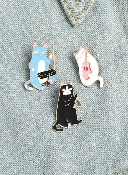 

cute music cat animal cartoon enamel brooches pin for women girl fashion jewelry metal vintage brooches pins badge whole gift3392299, Gray