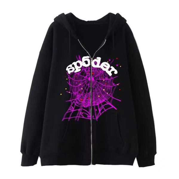 

goth spider web printed zipper sweater men's trendy loose cardigan coat hoodie, Black