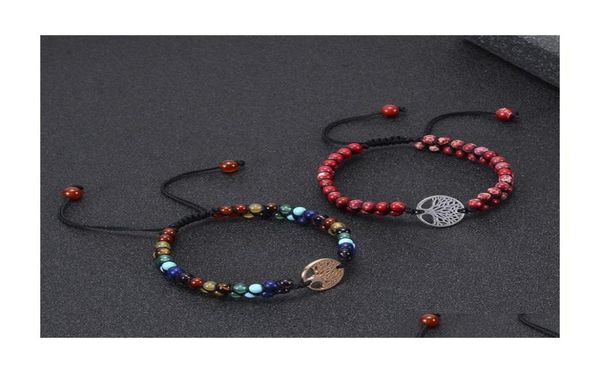 

charm bracelets 6mm natural chakra beads bracelet tree of life handmade string braided women men yoga jewelry gift c3 drop deliver7632852, Golden;silver