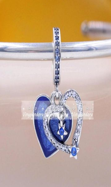 

925 sterling silver celestial shooting star heart double dangle christmas charm bead fits european p style jewelry charm bracelets1585079, Black