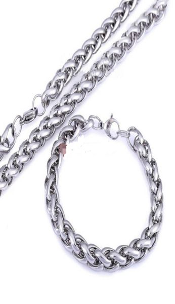 

2403903985039039 pure 316l stainless steel silver huge 6mm wide wheat rope chain link chain necklace bracelet mens6974890