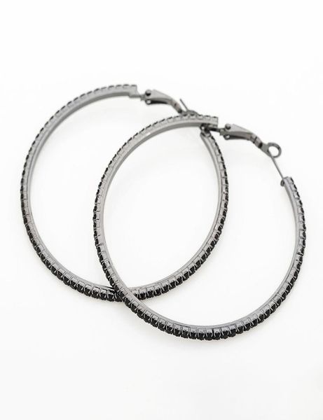 

new big hoop earrings accessories cool fashion black rhinestone big circle earrings women party gift queen e0307076265, Silver