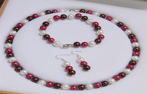 

handmade beautiful 8mm multicolor south sea round bead shell pearl necklace bracelet earrings set 45cm fashion jewelry 2set lot2786588837, Silver