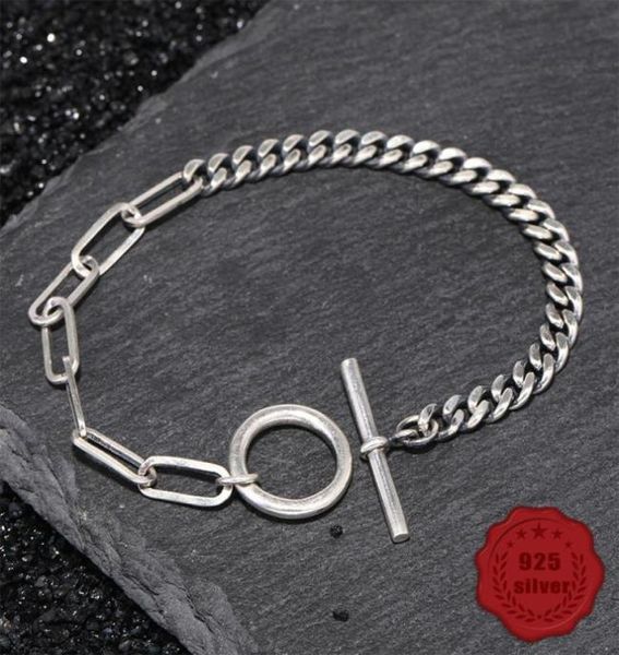 

100 s925 sterling silver bracelet personality simple jewelry retro fashion chain shape student birthday 2019 bracelets9443356, Black
