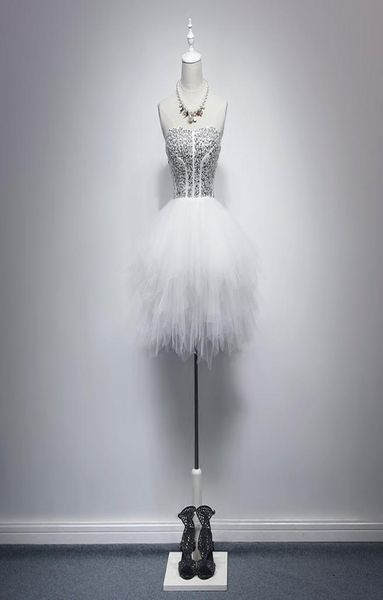 

real strapless white homecoming dresses 2020 beaded sequins tulle ball gown short prom dresses cocktail party gowns graduati1306992, Blue;pink
