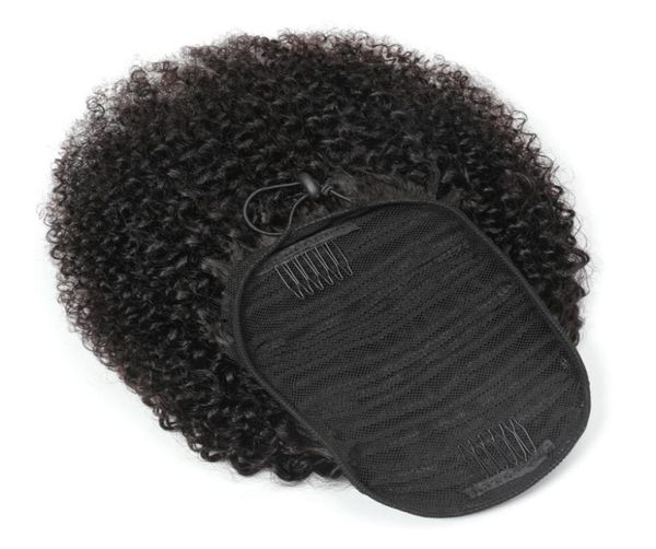 

peruvian ponytails afro kinky curly 100gset one piece hair extensions ponytail curly whole virgin hairs 100 human hair3942929, Black