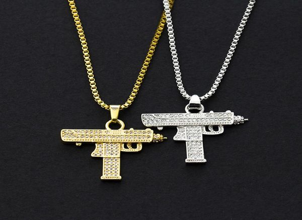 

uzi zirconium diamond pendant necklace hiphop personality submachine accessories creative jewelry gift3047151, Silver