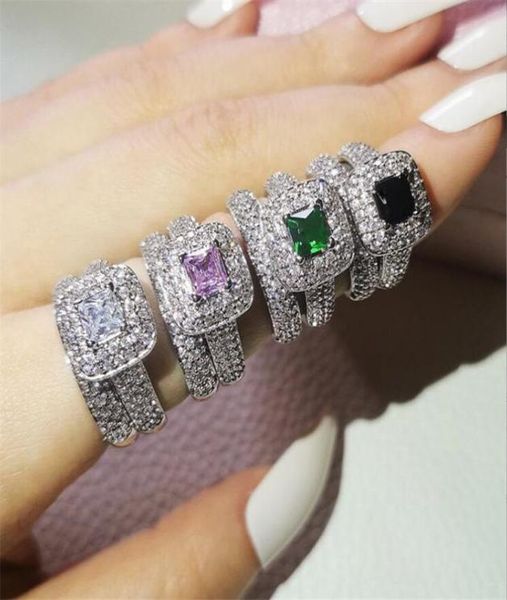 

choucong brand desgin wedding rings luxury jewelry 925 sterling silver princess cut white z cz diamond pave 5a zircon party pr2923319, Slivery;golden