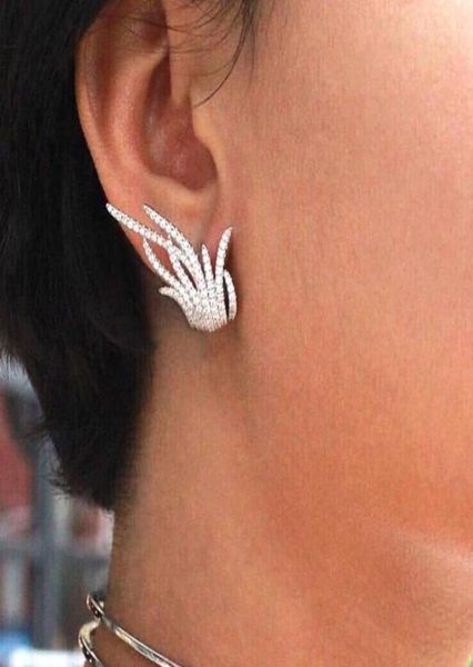 

godki elegant famous design leaf full mirco paved microl zirconia wedding earring fashion jewelry64122635731945, Silver