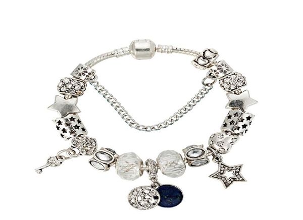 

new charm bracelet european american style big star moon pendant white crystal beads jewelry fashion women039s singles7346047, Black
