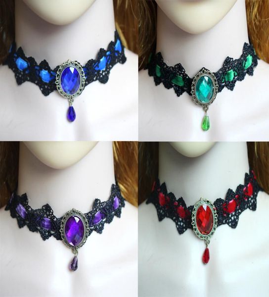 

pretty bohemia lace neccklace gothic tattoo choker necklace punk collar choker jewelry vintage black red blue crystals necklaces2795402, Silver