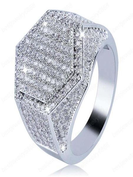 

hexagon ring for men trendy hiphop jewelry 18k gold plated bling ice out cz hip hop rings4475585, Silver