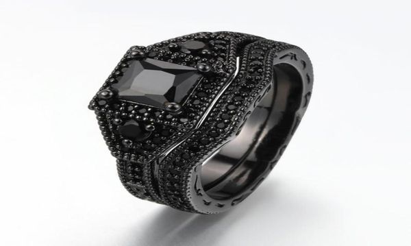 

luxury black ring set for women accessories jewelry fashion geometric rhinestones zircon wedding engagement gift cluster rings5336670, Golden;silver