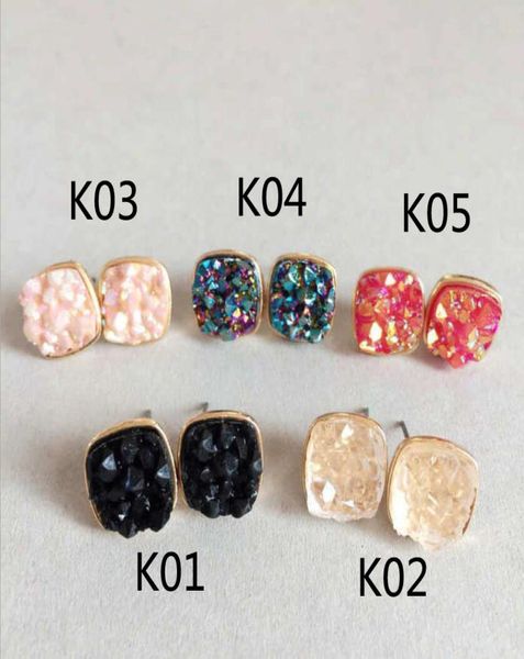 

new glitter druzy drusy square earrings small cute shinny drusy geometry stone ear stud jewelry for women7565215, Golden;silver