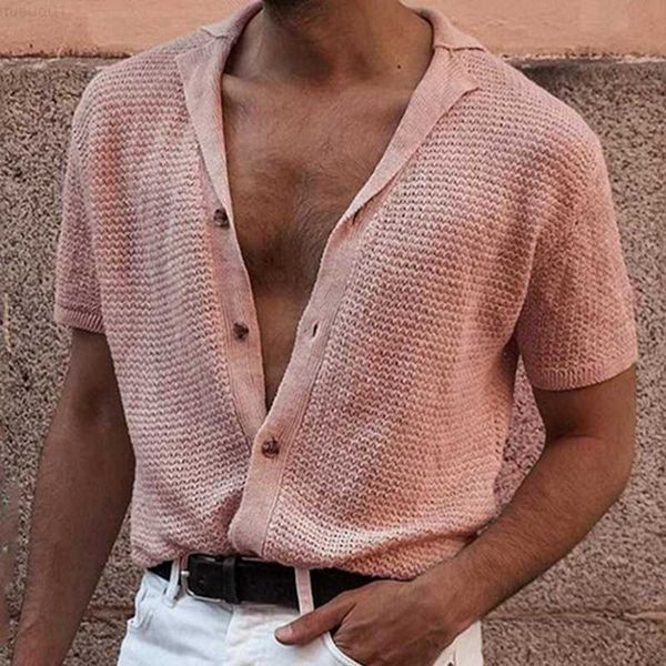 

men's casual shirts 2023 summer men's knitted shirt cool silk fabric short sleeve buttons thin loose shirts for men vintage mens c, White;black