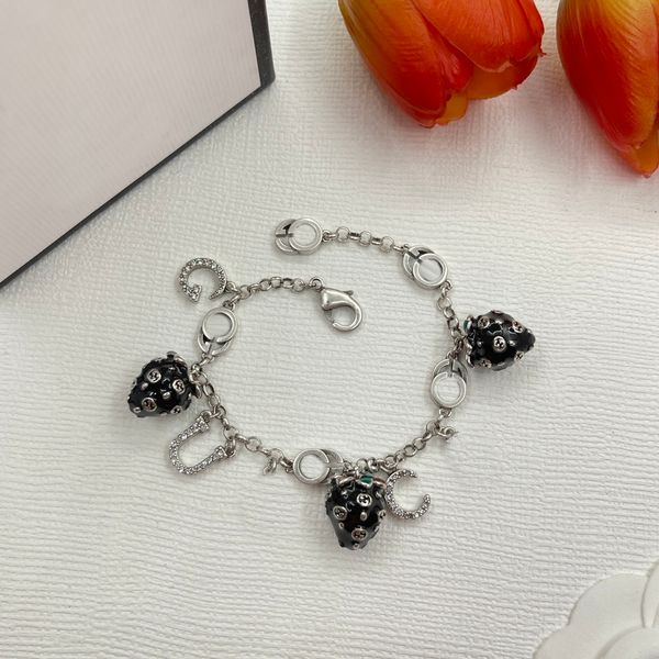 

luxury design bangles brand letter bracelet chain famous women 18k gold crystal rhinestone pearl wristband link chain couple gifts jewerlry, Black