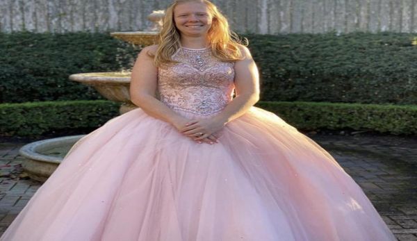 

quinceanera dresses prom dresses evening wear full beaded crystals sheer neck pageant gowns modest fashion pink keyhole o1772743, Blue;red