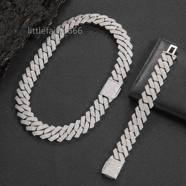 

20mm cuban chain men's bracelet 18k gold plated flip buckle with three rows of zircon hip-hop necklace, Silver