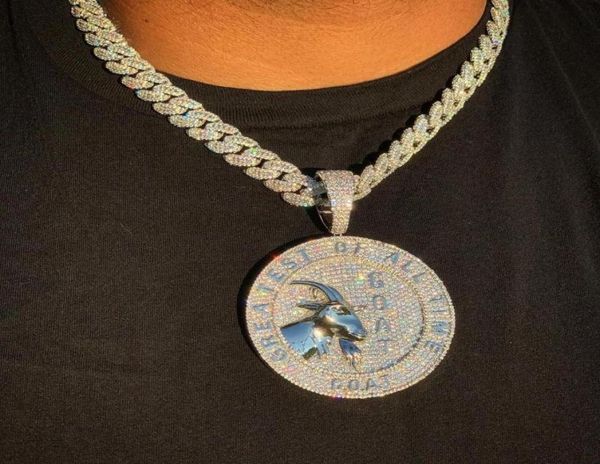 

chains bling iced out full diamond rock punk jewelry micro paved big heavy cuban chain hip hop men039s goat shape round pendant9549923, Silver